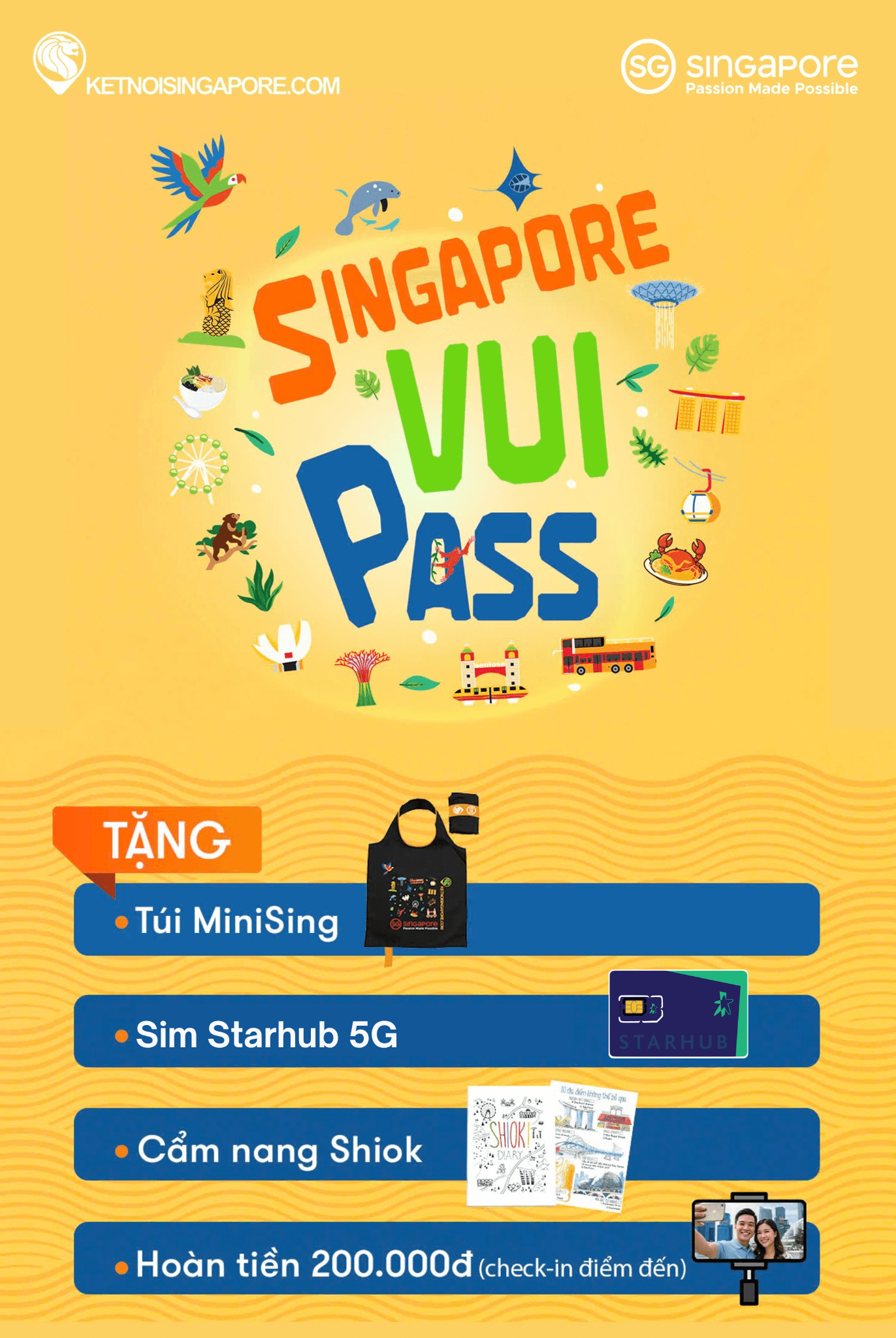 SINGAPORE VUI PASS: CỨ MUA VÉ LÀ ĐƯỢC TẶNG SIM 